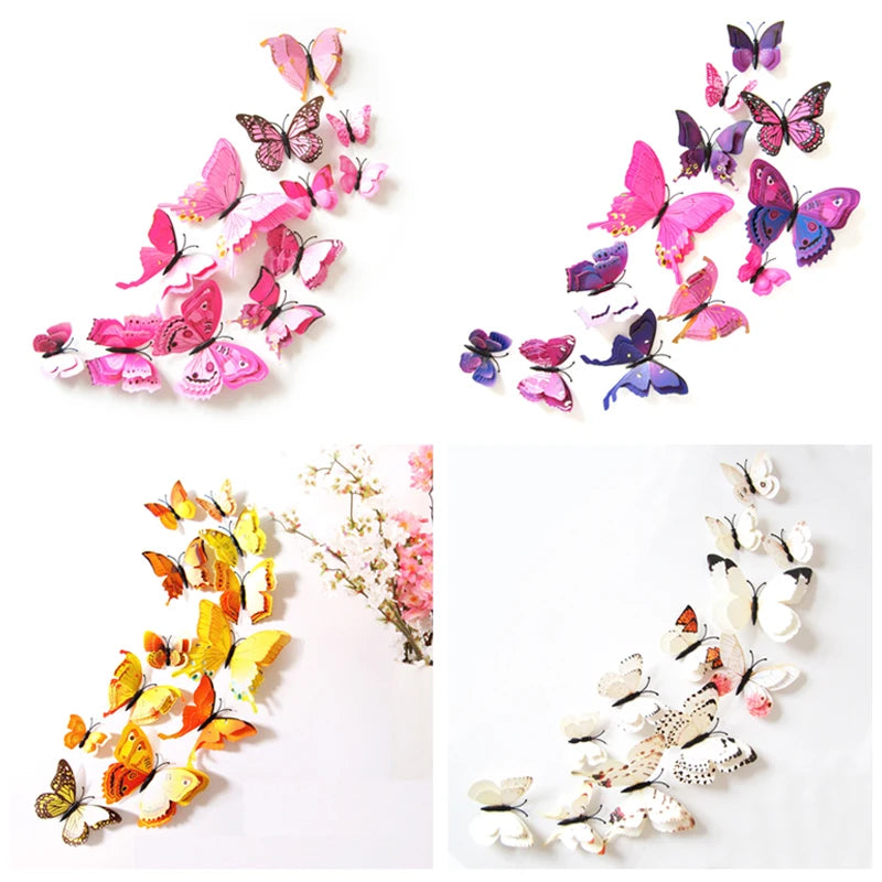 papillons décoratifs 3d multicolores autocollants adhésifs mur réfrigérateur chambre enfants festifs animal compagnie moderne