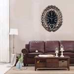 horloge murale art déco plumes paon strass solaire résine noir argenté unique