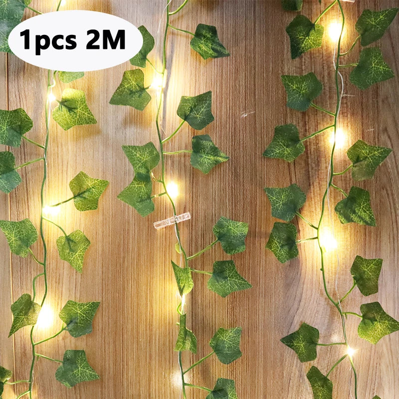 guirlande lumineuse led feuilles vertes lumières blanches noël moderne 2m batterie 2aa 3aa