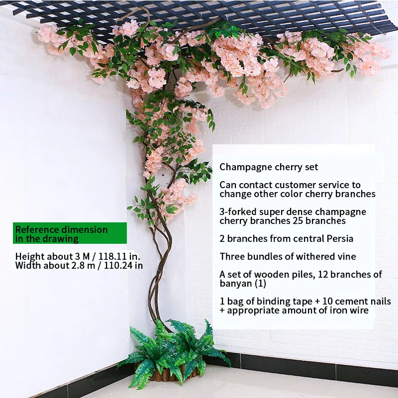 arbre artificiel cerisier rose blanc fleurs feuilles décoration mariage fête intérieur grande taille