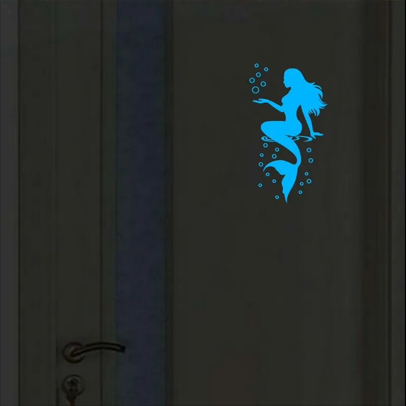 autocollant mural sirène bulles fluo bleu vert orange minimaliste maison décoration chambre toilette