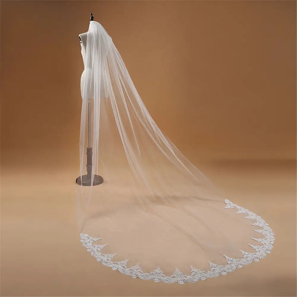 voile mariée femme blanc dentelle motifs floraux clips élégant classique monocouche translucide