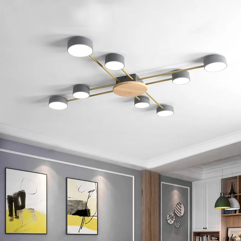 plafonnier moderne gris doré bois éclairage led nordique minimaliste chambre salon