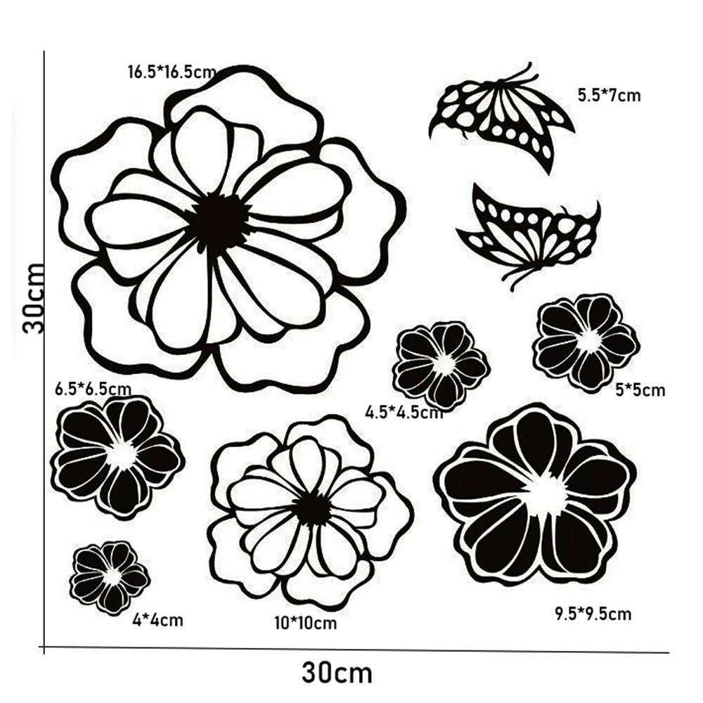 autocollants decoratifs fleurs papillons noir blanc minimaliste adhésif mur 30x30cm 60x40cm 70x25cm decoration maison