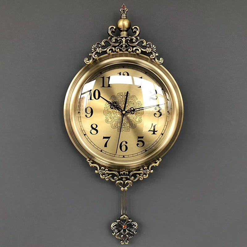 horloge murale or noir florale aiguilles romaines vintage cadre ovale pendule