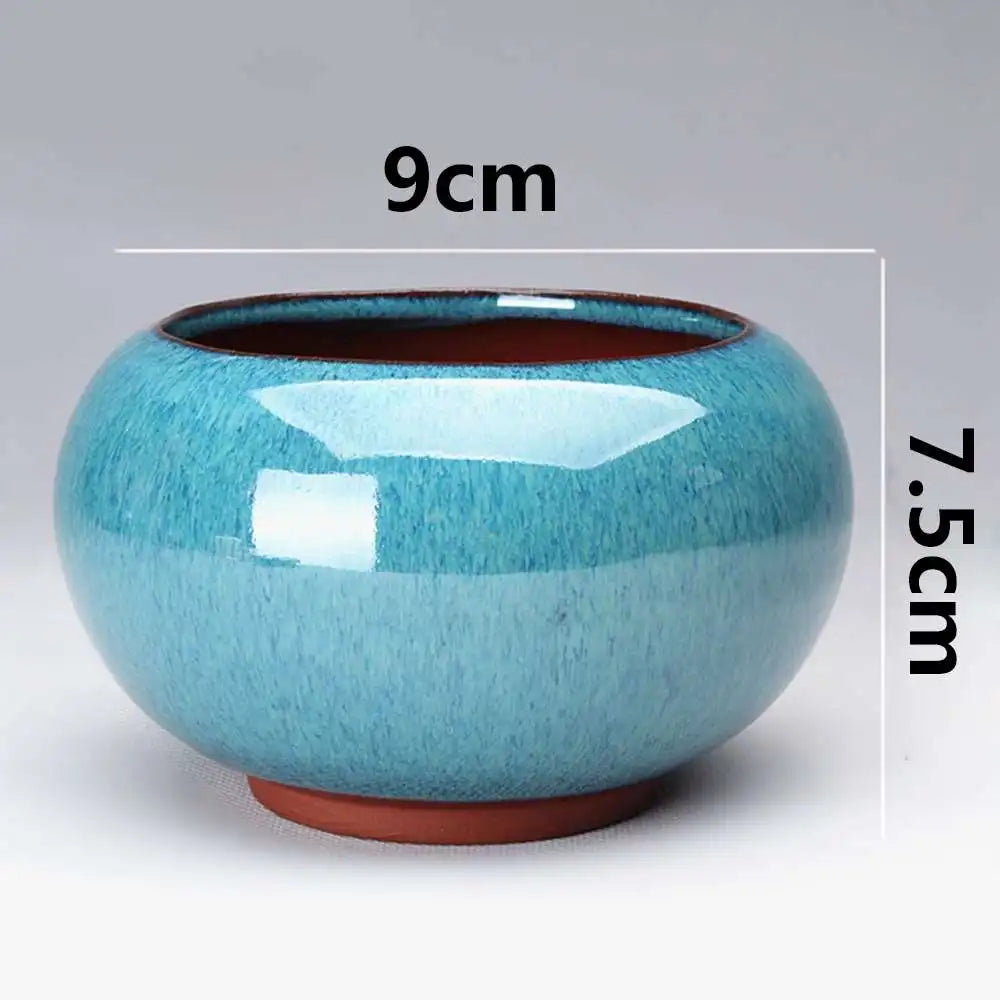 pots bonsaï chinois céramique porcelaine bleu brun texture grès effet craquelé classique artisanal