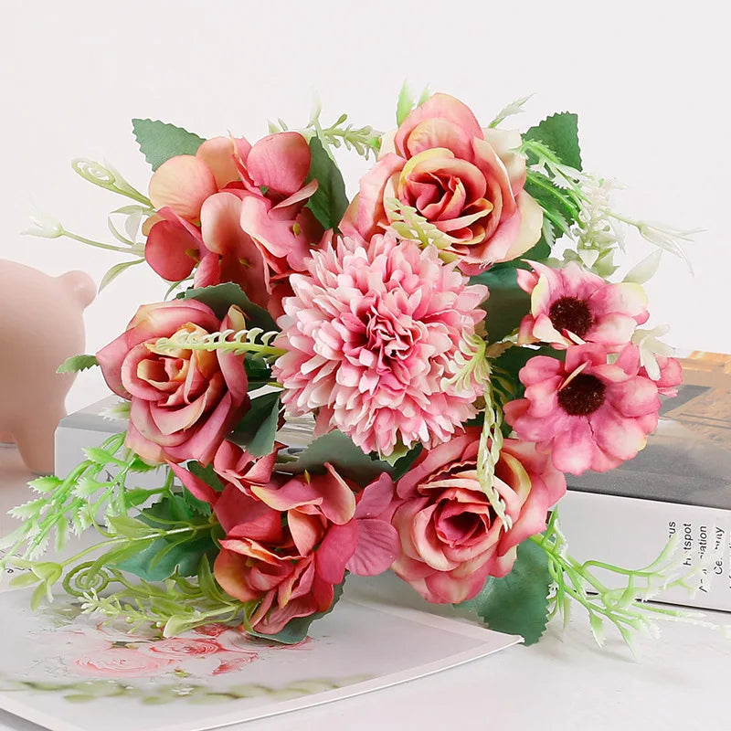 fleur artificielle rose thé soie bouquet rouge blanc décoration mariage maison jardin