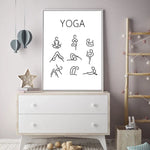 affiche yoga blanc noir minimaliste posture texte salon décoration mur moderne illustration frame toile