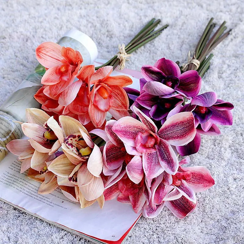 bouquet fleurs artificielles orchidées papillon blanc crème orange violet roseintérieur décoration mariage anniversaire
