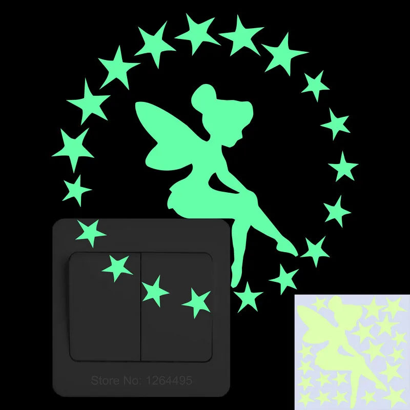 interrupteur mural lumineux fée étoiles papillons moderne adhésif chambre enfant deco vert