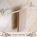 étagère salle bain blanc doré ornements sculptés finition art déco porte serviettes savon brosse