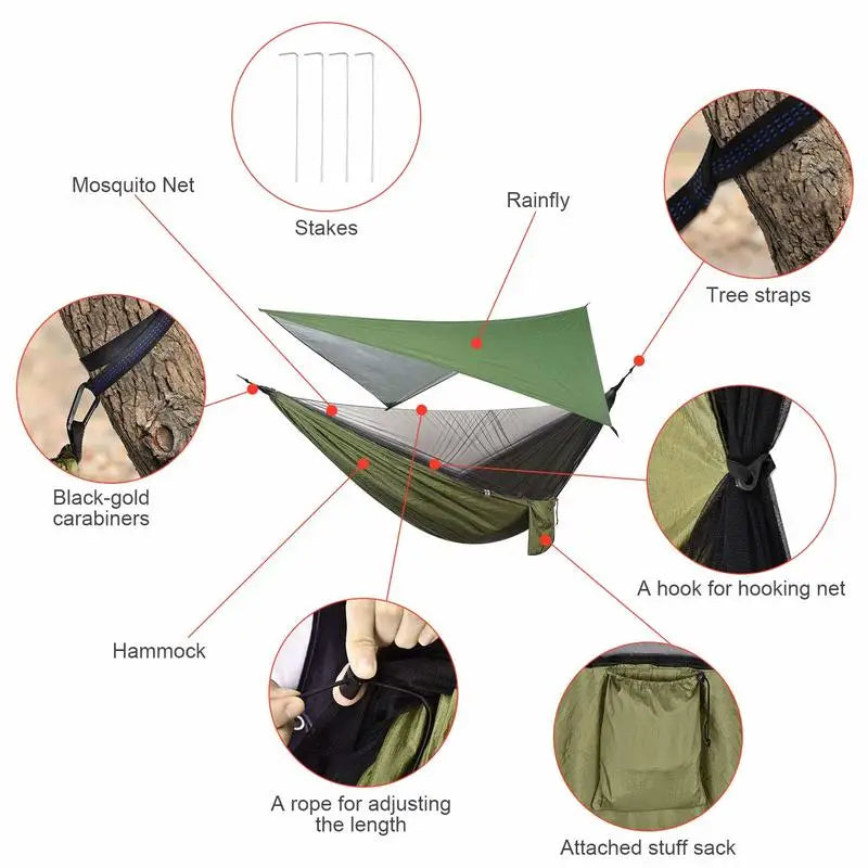 hamac camping moustiquaire auvent portable randonnée voyage survie extérieur vert
