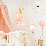 sticker mural flamant rose couronne ballons illustrative décorative adhésive animaux chambre enfantDecorationMurBlancDore