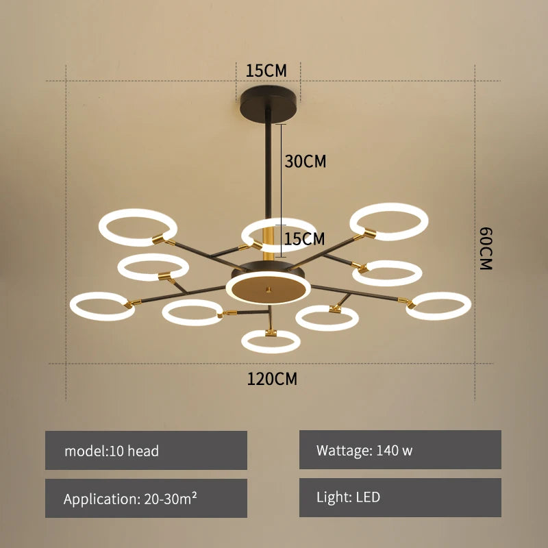 lampe suspendue moderne nordique 10 têtes noir doré led echangement e27