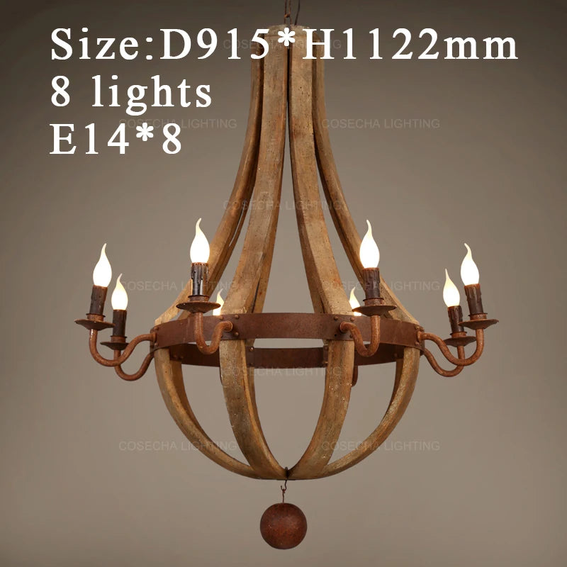 chandelier rustique bois marron vieilli 12 lumières suspension industrielle