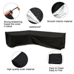Housse canapé angle patio tissu polyester imperméable noire moderne cordons serrage 286x78cm