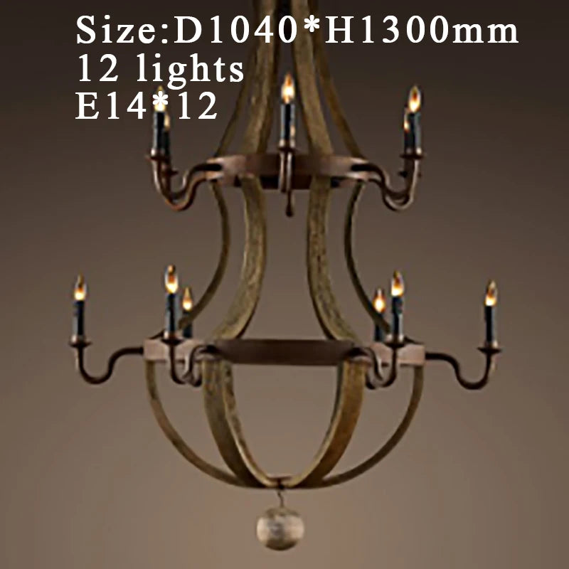 chandelier rustique bois marron vieilli 12 lumières suspension industrielle