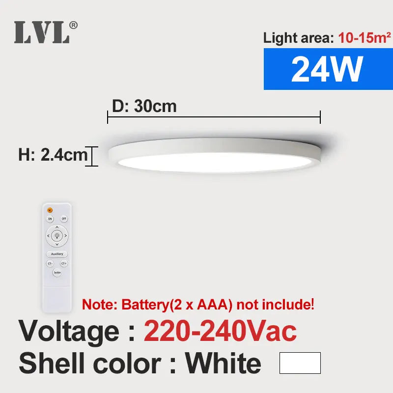 Lampe LED moderne télécommande blanc plat autonome 24W 32W