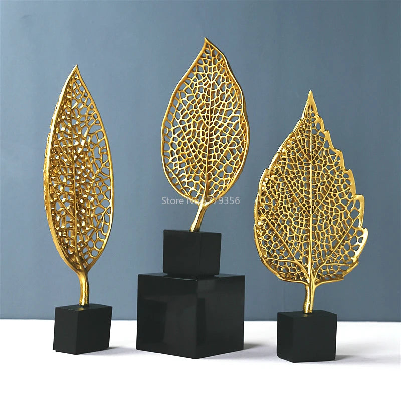 feuilles or décoratives moderne sculpture opaque nervure plantes élégantes intérieur salon