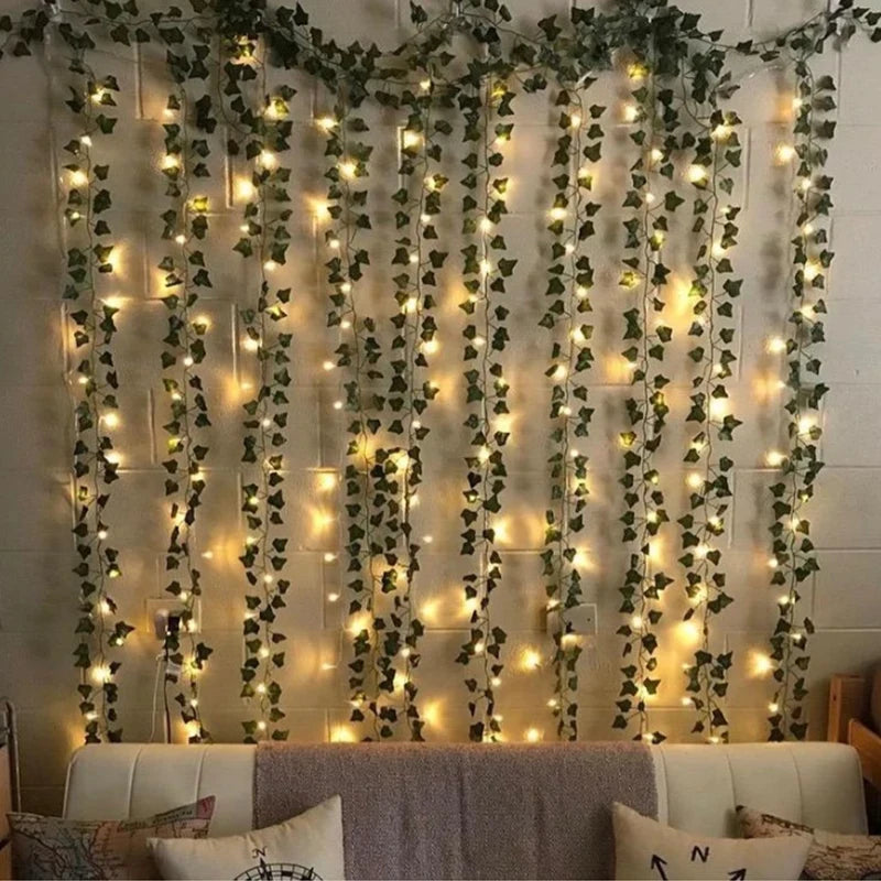 guirlande lumineuse led feuilles vertes lumières blanches noël moderne 2m batterie 2aa 3aa