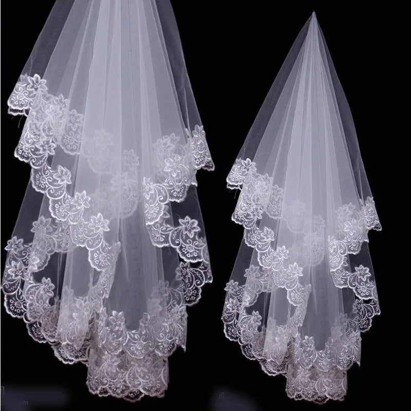 voile mariée blanc broderie florale classique bord polyester unique