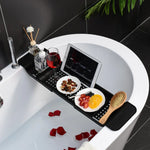 plateau bain extensible blanc noir moderne étagère salle bain multifonction savons flacons éponge Brosse
