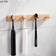 Porte brosse à dents mural en bois et laiton - Rangement élégant pour salle de bain - Ombre Interieur
