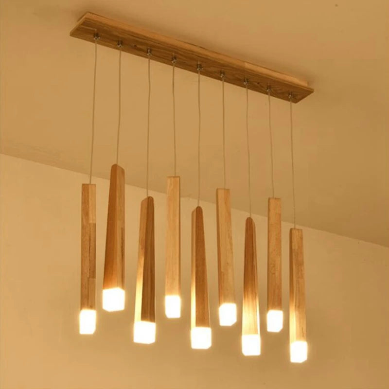 suspension lumineuse bois naturel moderne 12 têtes 90v 260v minimaliste