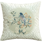 coussin décoratif motif oiseaux fleurs traditionnel tissu velours couleur beige opacité 45x45cm usage lit
