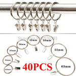 Anneaux de rideau avec clips en acier inoxydable argent mat - vue d'ensemble du lot de 40 pièces