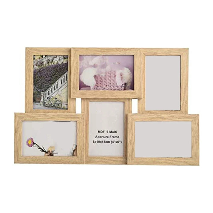 Cadre photo multiple en bois naturel avec 6 emplacements pour photos 10x15 cm