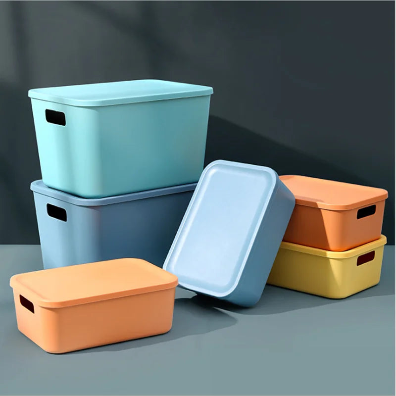 boîtes rangement modernes bleu orange jaune matériau plastique respectueux environnement treillis couvercle petite moyenne