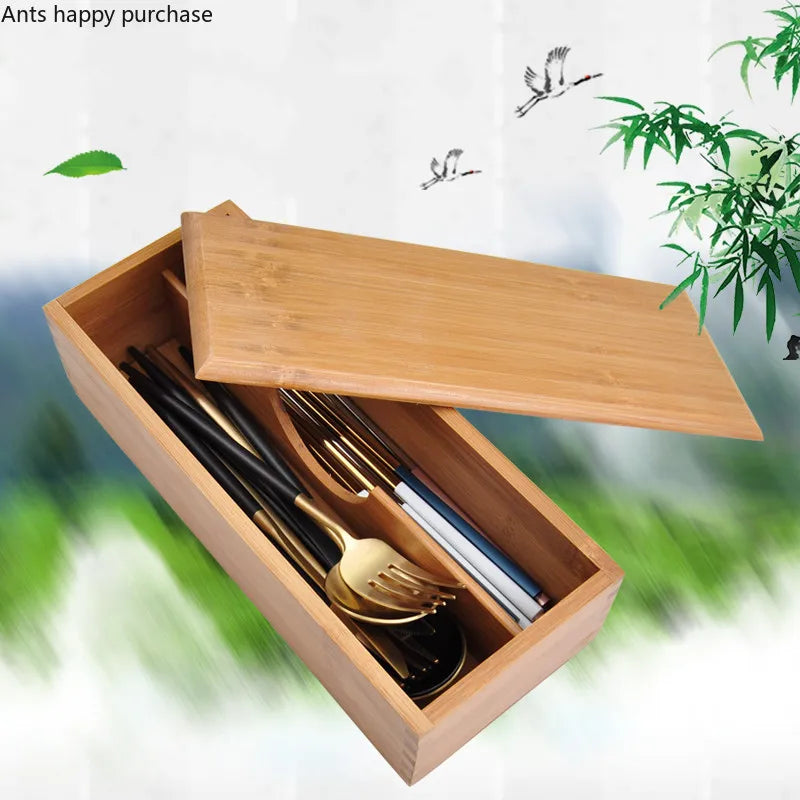 boîte couverts bois rayées moderne fourchettes cuillères baguettes couteaux rangement opaque cuisine