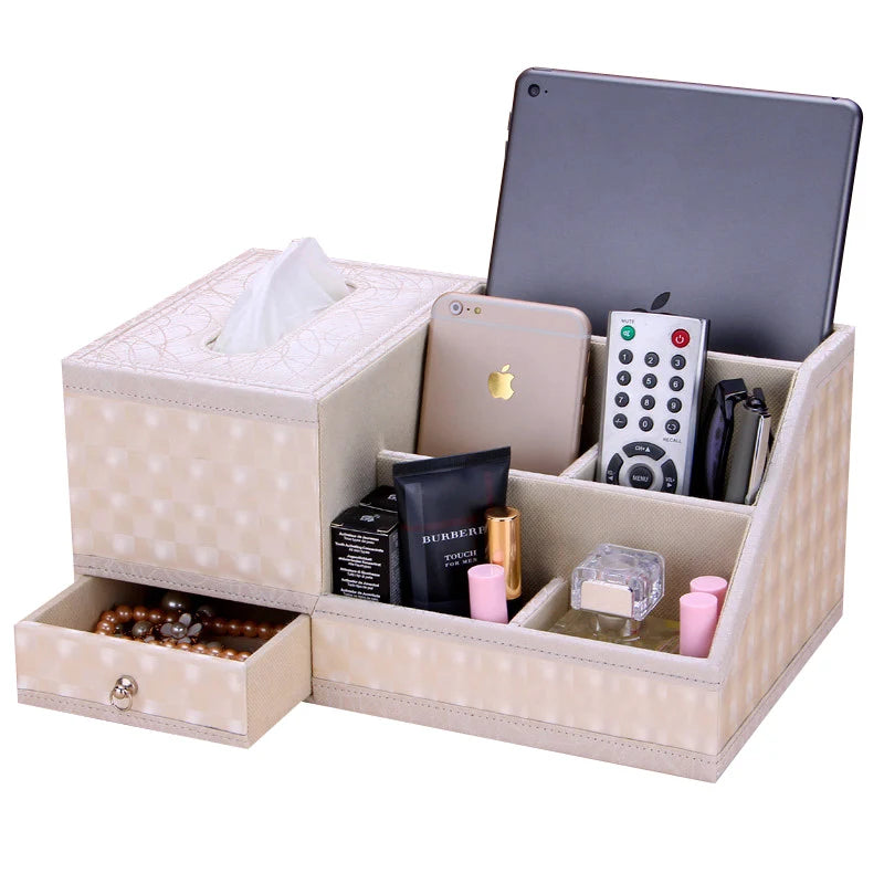 boîte rangement multifonctionnelle cuir moderne réutilisable télécommande tablette smartphone bijoux parfum montre