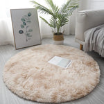 tapis rond peluche douce moderne gris clair marron foncé salon chambre décoration