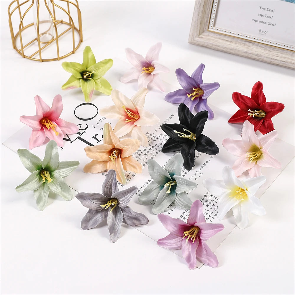 fleurs artificielles lys multicolore decoration mariage anniversaire intérieur moderne vert rose violet