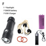 torche led rechargeable plongee camping 10w 6000lm 80m etanche noire