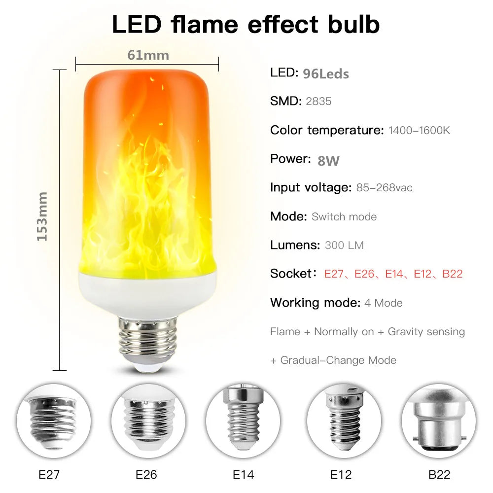 ampoule led effet flamme moderne 3w 6w 8w e27 e14 b22 blanc orange jaune