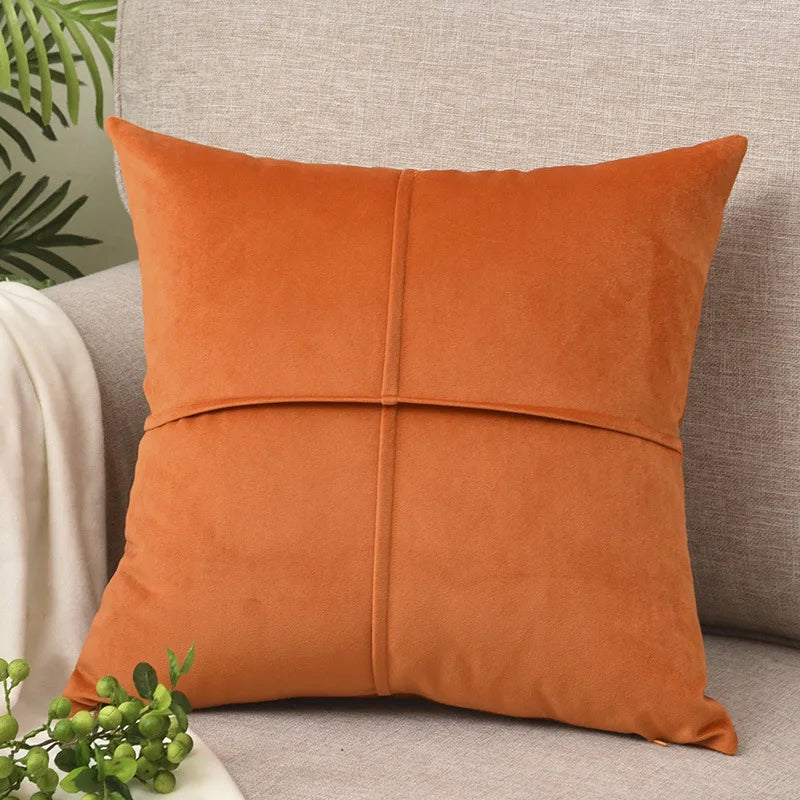 coussin carré velours moderne quadrillé orange rose vert gris blanc decoration intérieure couches salon