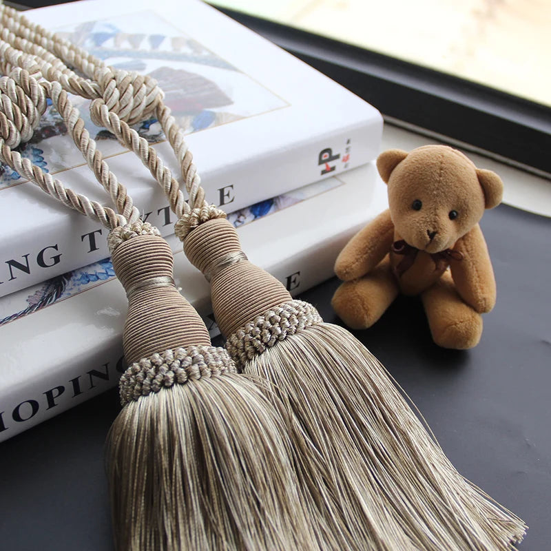 ruban fenêtre pompons beige bleu clair rayures classique opaques facile utiliser