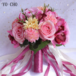 Bouquet de mariage artificiel en soie couleur champagne