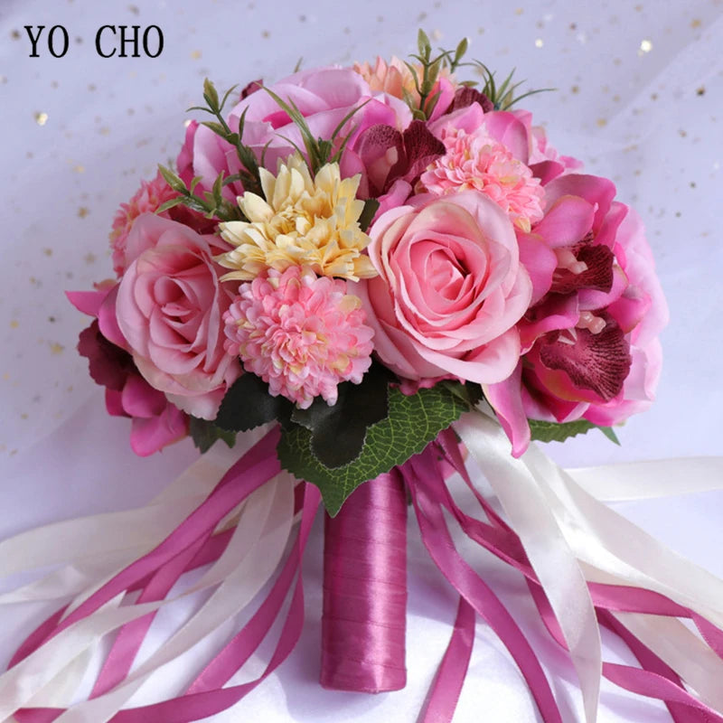 Bouquet de mariage artificiel en soie couleur champagne