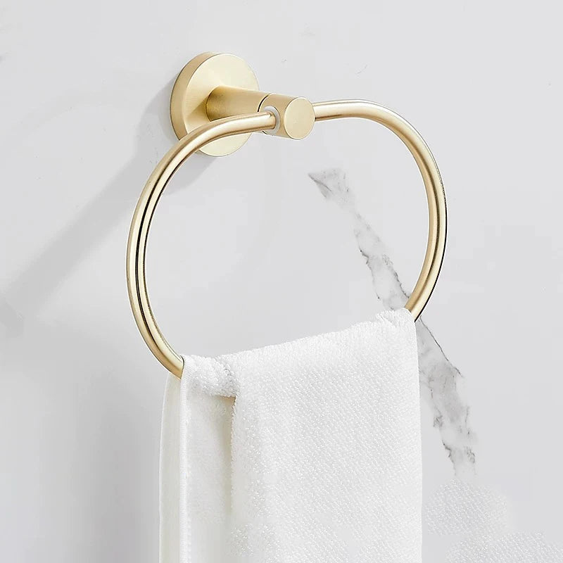 porte serviettes mural doré lisse moderne ensemble quincaillerie bain fixations serviettes blancs