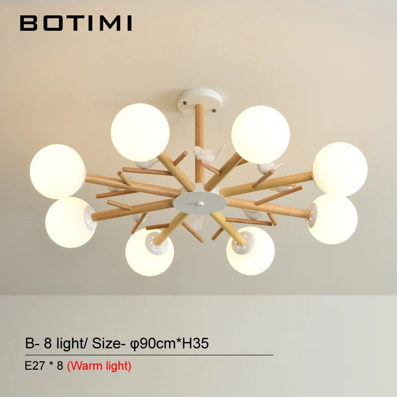 lampe suspendue moderne blanc bois boules translucides branches led chambre salle manger