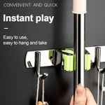 porte balais argenté vert clair adhésif mur moderne hooks rangement outils nettoyage