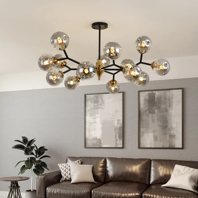 lustre led moderne sphères translucides noir doré bubble light semi encastrée(touches)