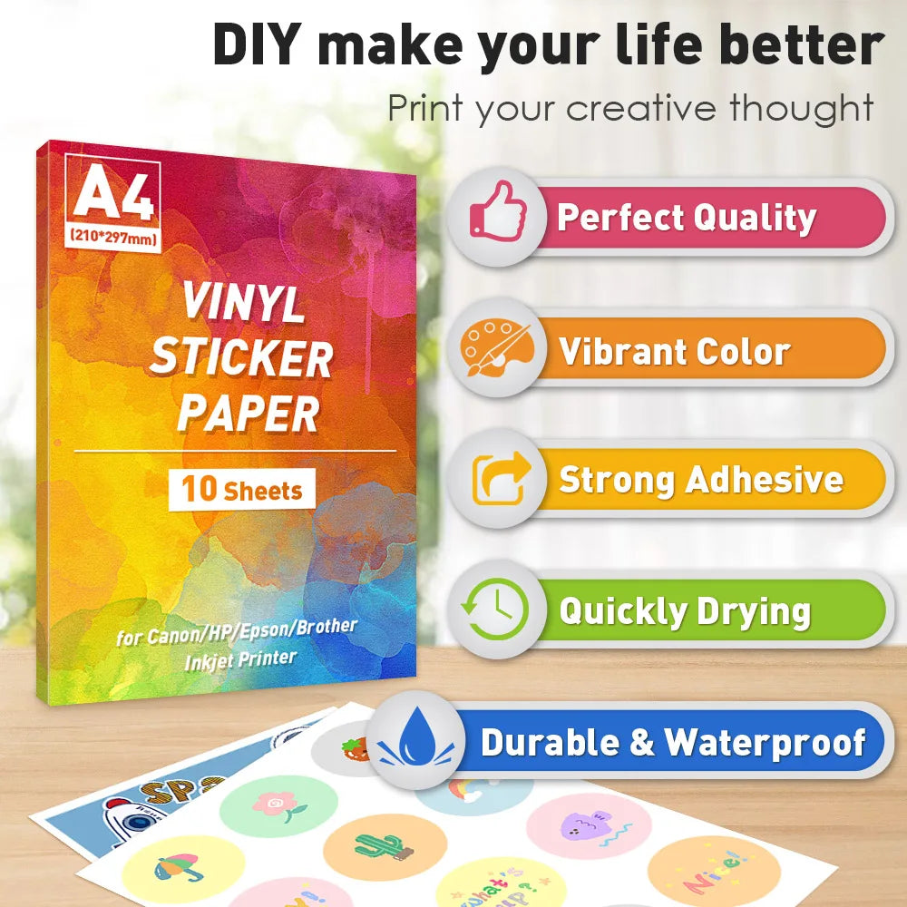 papier autocollant vinyle a4 blanc mat 50 feuilles motifs animaux fleurs décoration