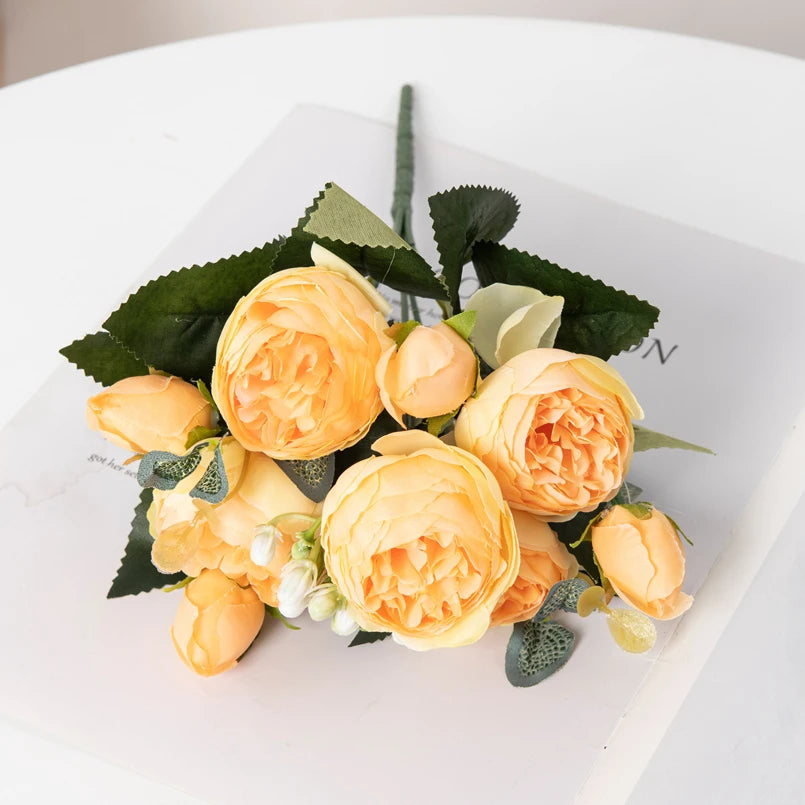 bouquet fleurs artificielles soie péonies modernes élégantes intérieur blanc rose vert
