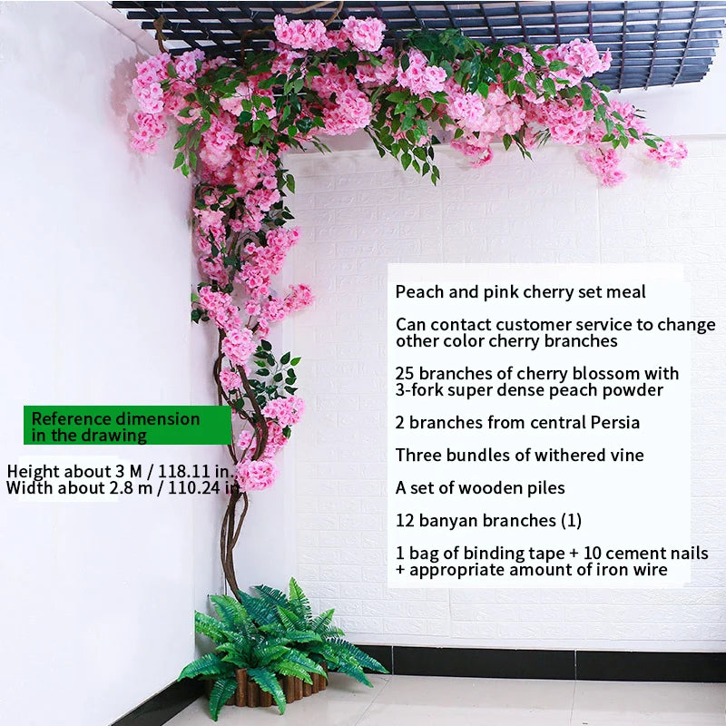 arbre artificiel cerisier rose blanc fleurs feuilles décoration mariage fête intérieur grande taille