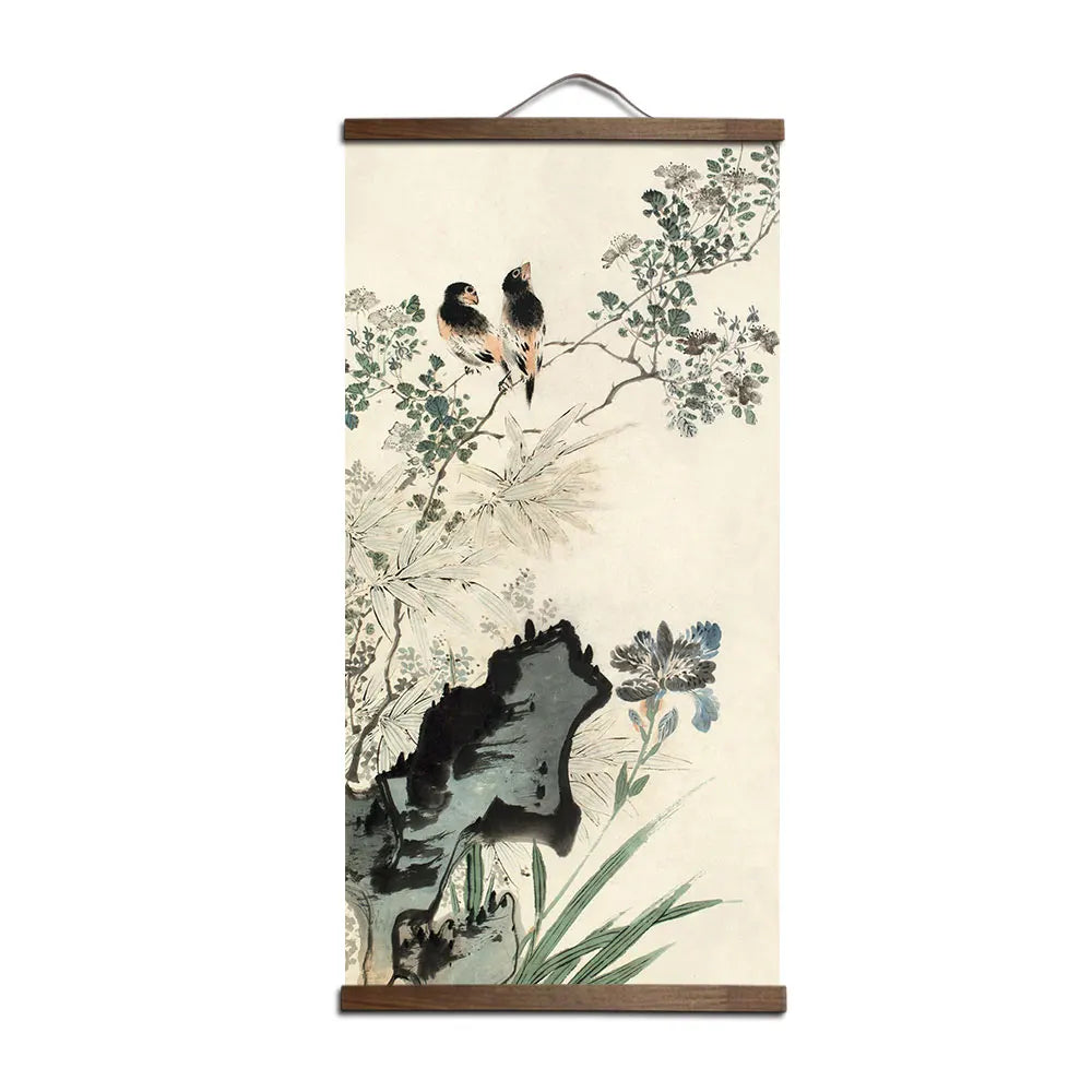tableau peinture toile chinois fleurs oiseaux bambou paysage traditionnel décoration murale salon chambre